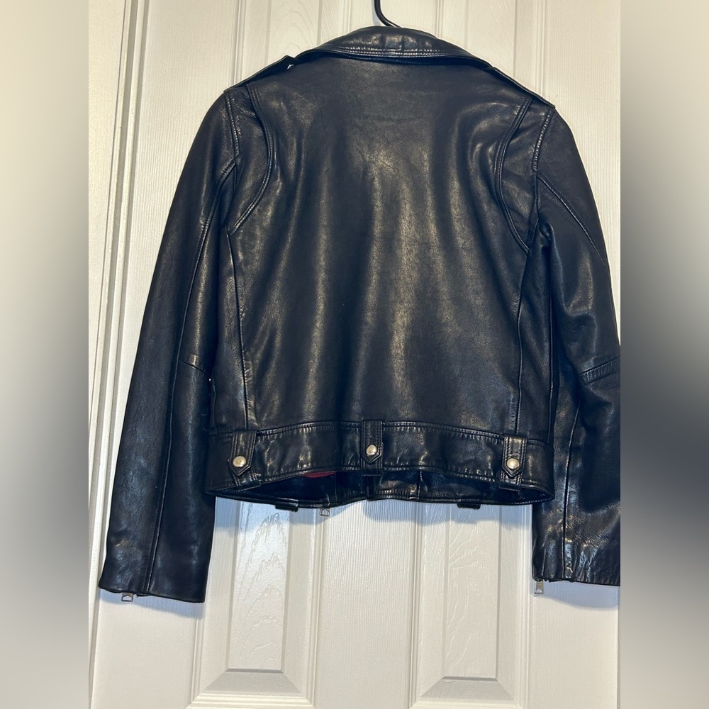 ALLSAINTS Black Sheep Leather Moto Biker Jacket Cropped Size 4 - Picture 4 of 16